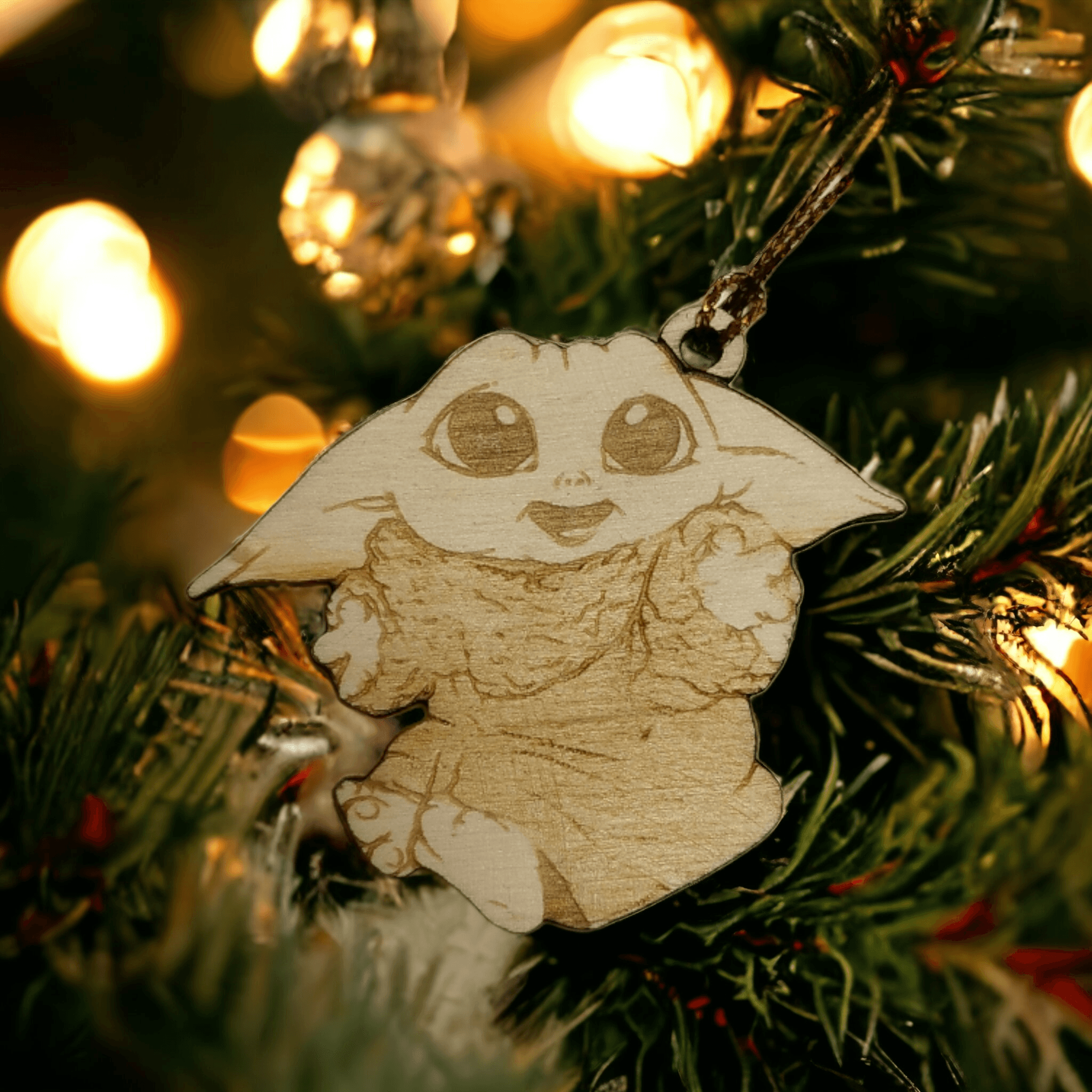 Set of 6 Baby Yoda Ornaments Wooden Coasters - Handmade Gift - Housewarming - Wood Kitchenware-3