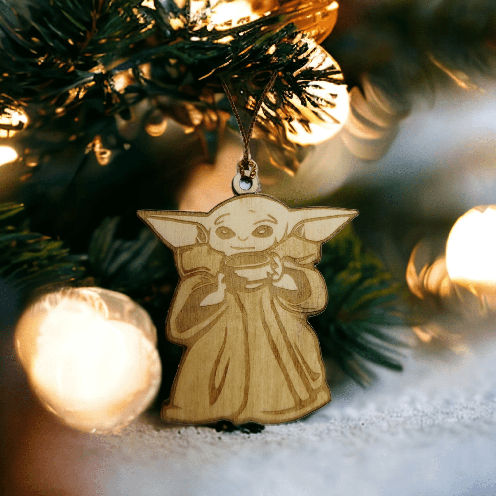 Set of 6 Baby Yoda Ornaments Wooden Coasters - Handmade Gift - Housewarming - Wood Kitchenware-4