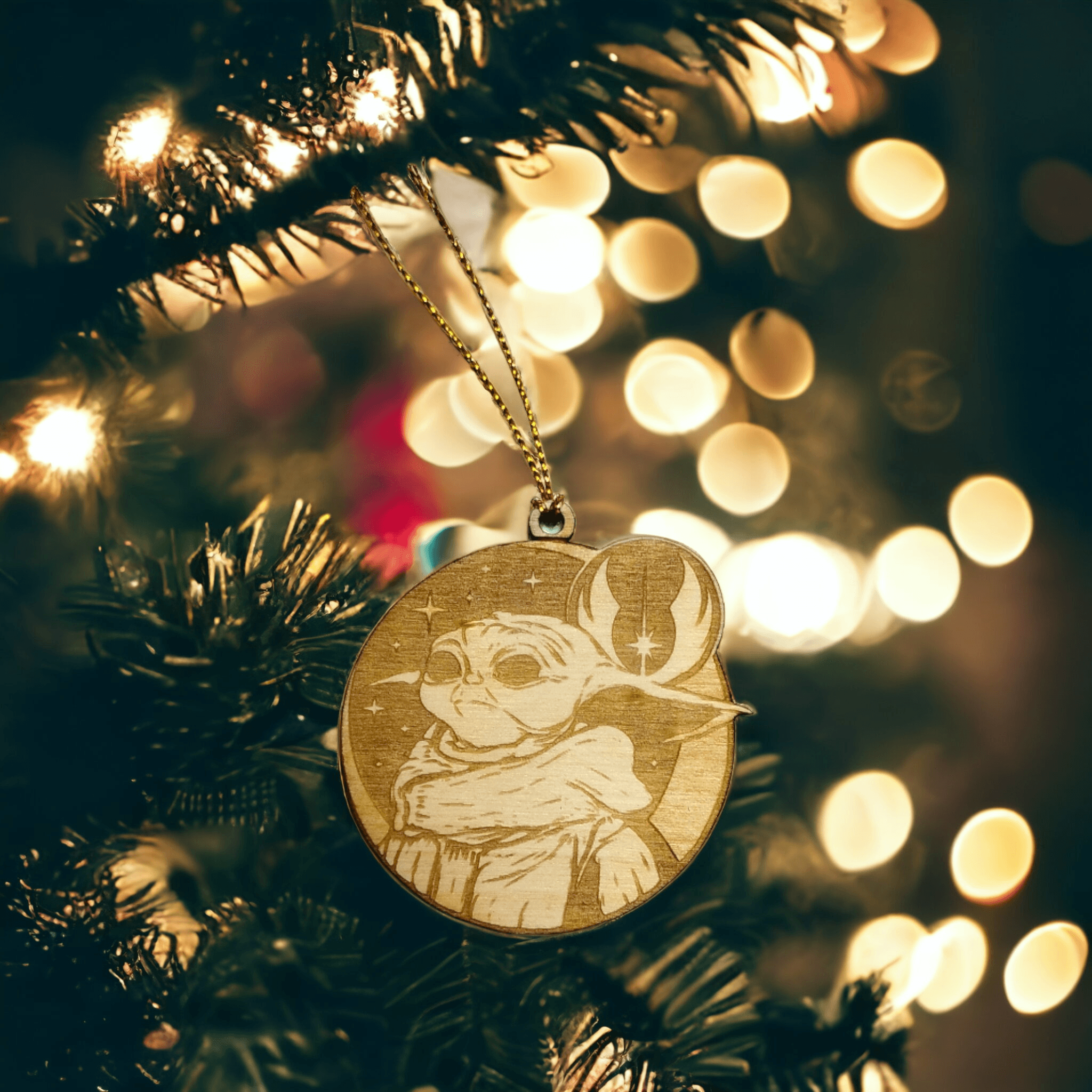 Set of 6 Baby Yoda Ornaments Wooden Coasters - Handmade Gift - Housewarming - Wood Kitchenware-6